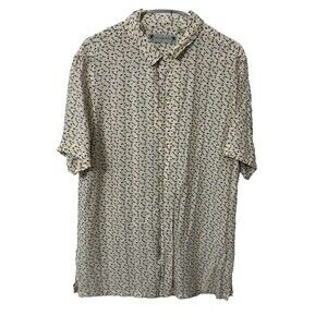 Allsaints Musical Note Button Down Polo Shirt Men Large Cream Short Sleeve